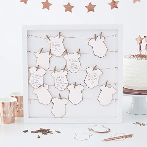 Ginger Ray White with Rose Gold Baby Grows Baby Shower Frame Guest Book Gift - Twinkle