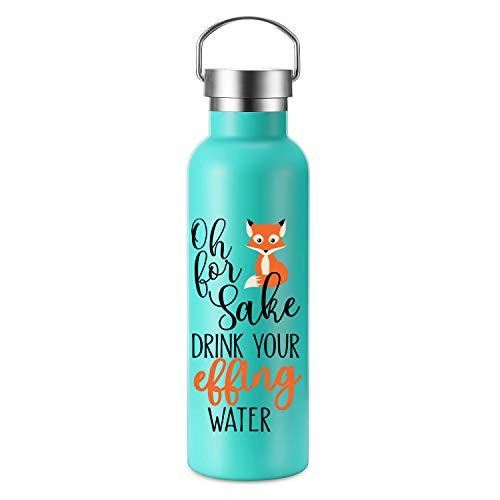 Oh for Fox Sake Drink Your Effing Water - Funny Birthday Gifts for Women, Men, Wife, Mom, Dad, Daughter, Son, Sister, Best Friend, Coworker - LEADO 25oz Motivational Water Bottle Travel Tumbler Mug