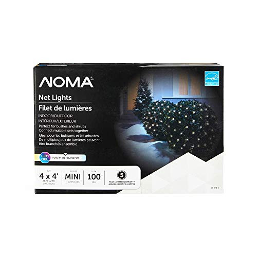 NOMA Mini LED Light Net String Lights | Indoor/Outdoor Christmas Lights | Clear Pure White | 100 Light Set | 4 x 4 Foot Strand