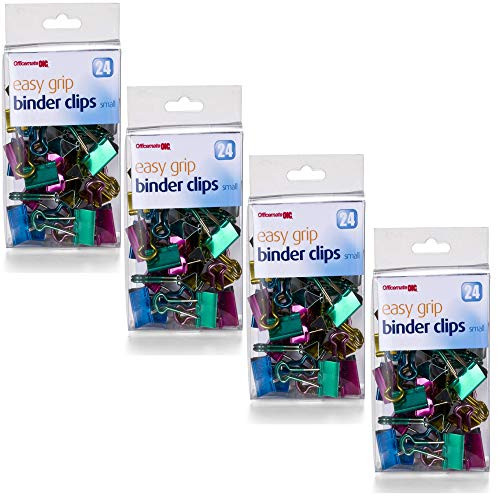 OfficemateOIC Small Easy Grip Metallic Binder Clips, Pack of 24, Assorted Colors (31053), 4 Pack