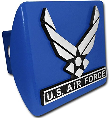 Air Force METAL emblem on blue METAL hitch cover
