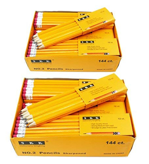 SKKSTATIONERY Pre-sharpened pencils, Pencils Sharpened with eraser top, #2 HB pencil, 144/box (Box of 2)