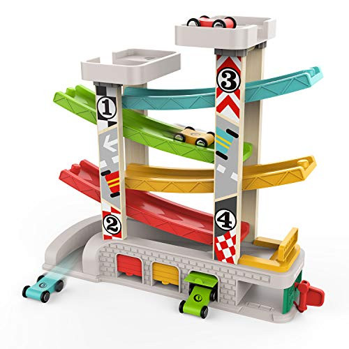 TOP BRIGHT Car Ramp Toy for 1 Year Old 2 Year Old Boy Gifts, Toddler Race Track Toy with 4 Wooden Cars and 3 Car Garage TOP BRIGHT Car Ramp Toy for 1 Year Old 2 Year Old Boy Gifts, Toddler Race Track Toy with 4 Wooden Cars and 3 Car Garage