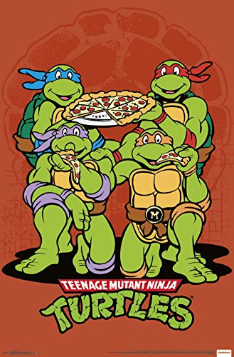Trends International Teenage Mutant Ninja Turtles-Pizza Clip Wall Poster, 22.375" x 34", Premium Poster & Clip Bundle