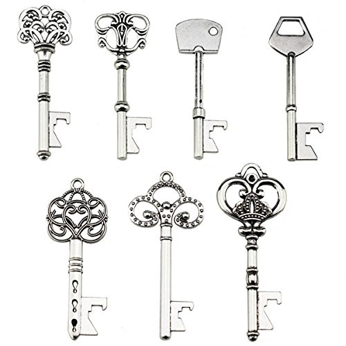 Key Bottle Openers - Assorted Vintage Skeleton Keys, Wedding Party Favors (Pack of 70, Silver)