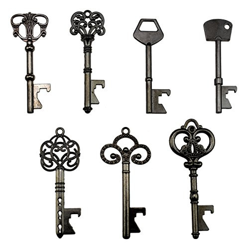 Key Bottle Openers - Assorted Vintage Skeleton Keys, Wedding Party Favors (Pack of 70, Black)