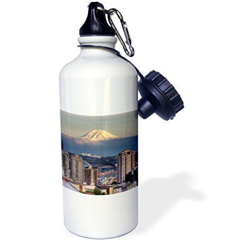 3dRose wb_96389_1"WA, Seattle, Mount Rainier from Kerry Park US48 JWI3558 Jamie and Judy Wild" Sports Water Bottle, 21 oz, White