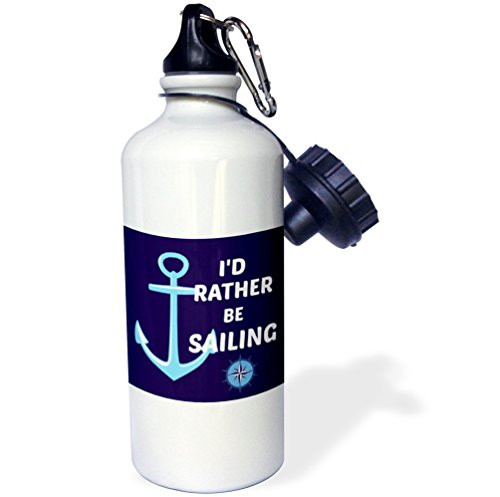 3dRose wb_216261_1 Id rather be sailing Anchor, white and blue Sports Water Bottle, 21oz, Multicolored