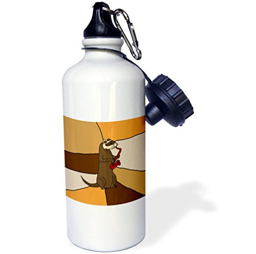 3dRose Funny Ferret Playing Red Saxophone with Colorful Background-Sports Water Bottle, 21oz (wb_200484_1), 21 oz, Multicolor