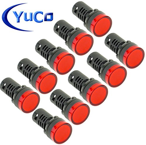 10 YC-22R-2 YuCo CE LISTED 22MM COMPACT PANEL MOUNT INDICATOR PILOT LIGHT LED RED 120V AC/DC
