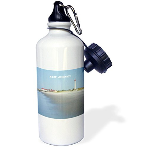 3dRose wb_80580_1"Cape May New Jersey With Lighthouse n Beach" Sports Water Bottle, 21 oz, White