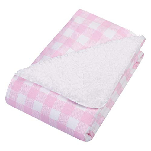 Trend Lab Pink & White Buffalo Check Flannel & Faux Shearling Baby Blanket