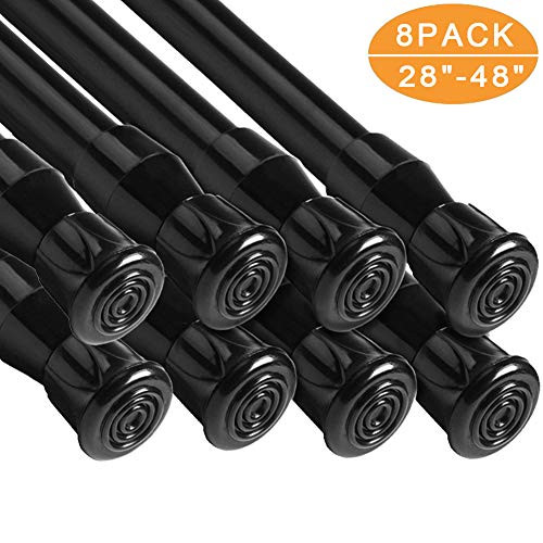 QILERR Tension Rods 28 to 48 Inches-8 Pack Spring Tension Rods,Adjustable Extension Spring Rods Closet Rod Cupboard Bars Tensions Rod for Windows,Kitchen, Bathroom,Cupboard,Wardrobe (Black)