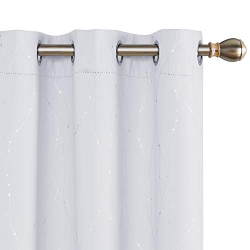 Deconovo Printed White Blackout Curtains Wave Line with Dots Grommet Blackout Window Curtains for Bedroom 38W x 54L Inch Greyish White 2 Panels