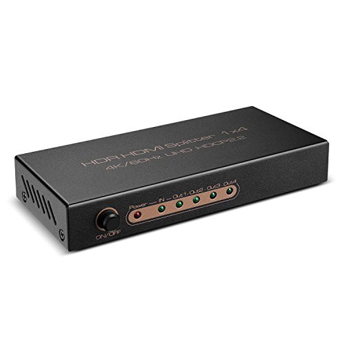 TNP HDMI Splitter 4K 1 in 4 out - Supports 4K 60Hz, HDR, HDCP 2.2, Ultra HD UHD 4Kx2K @ 60Hz/30Hz, Full HD 1080P, 3D, High-Speed HDMI Video Audio 1x4 Distribution Split Box