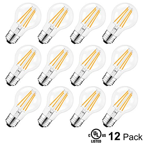 A19 LED Light Bulbs, No Flicker Fully Dimmable 6 Watt Vintage LED Edison Bulbs, 2700K Soft White, 60W Incandescent Equivalent, 700LM LED Filament Bulb, E26 Medium Base, Clear Glass, 12 Pack