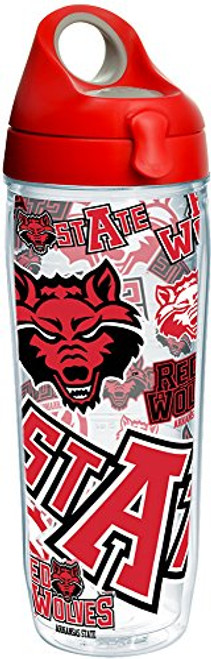 Tervis 1257496 Arkansas State Wolves All Over Insulated Tumbler with Wrap and Red with Gray Lid, 24oz Water Bottle, Clear