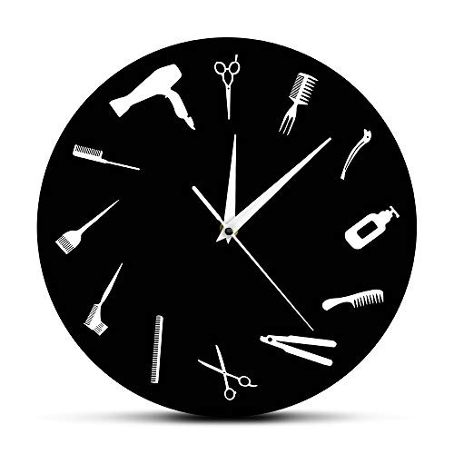 The Geeky Days Barber Equiment Tools Wall Clock Modern Design Barber Shop Business Sign Wall Watch Beauty Hair Salon Clock Hairdresser Gift