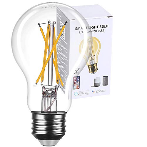 Smart Light Bulb LED Dimmable No Hub Required, App and Voice Control Compatible with Alexa Google Assistant E26 Dimmable (A19 Clear, 1 Pack)