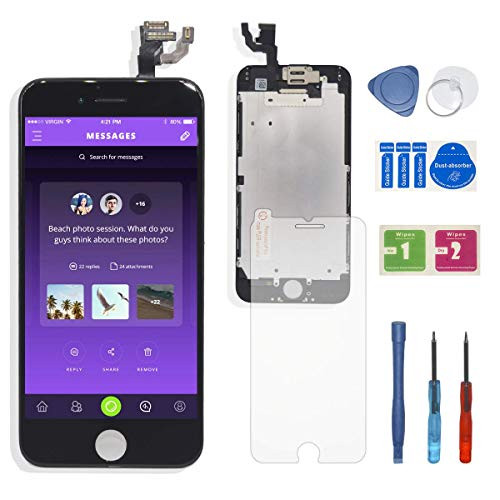 LEYKI LCD Touch Screen Replacement Digitizer Screen Display Assembly Full Set Repair Tool Kit for iPhone (6G-Black)