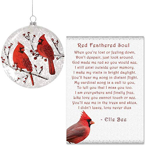 Lola Bella Gifts and Burton and Burton Cardinal Round Flat Ornament with Red Feathered Soul Poem