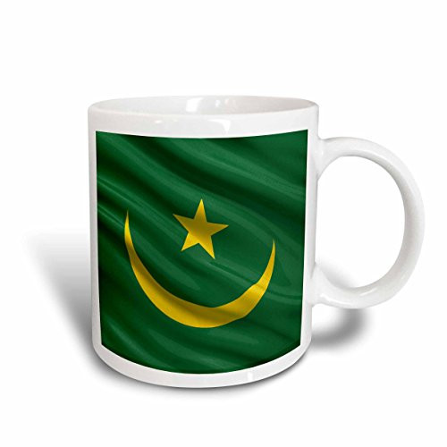 3dRose 175359_2 Flag Of Mauritania Waving In The Wind Ceramic Mug 15 oz White