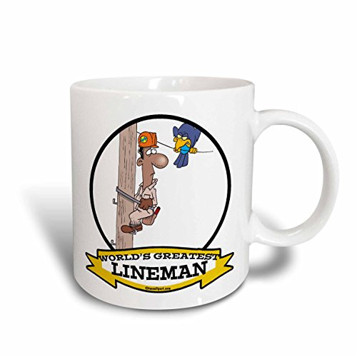 3dRose mug_103318_2 Funny Worlds Greatest Lineman Cartoon Ceramic Mug, 15-Ounce