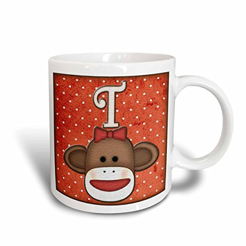 3dRose mug_102823_2 Cute Sock Monkey Girl Initial Letter T Ceramic Mug, 15-Ounce