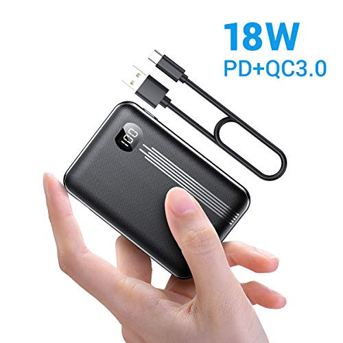 [Upgraded] USB-C Portable Charger 10000mAh, AINOPE 18W PD & QC3.0 Quick Charge Power Bank, Smallest Fast External Battery Pack for iPhone, Samsung, iPad Pro and More, Black
