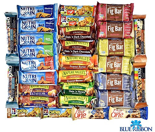 Snack Variety Pack, Healthy Bars Sampler & Care Package in an elegant Blue Ribbon Gift Box (30 count) by Blue Ribbon