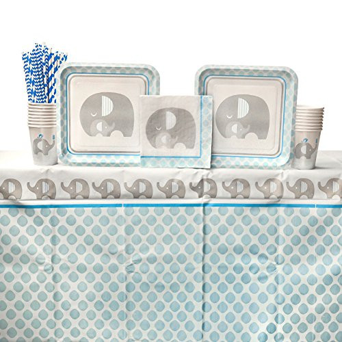 Little Peanut Boy Baby Shower Party Supplies Pack for 16 Guests: Straws, Dinner Plates, Luncheon Napkins, Table Cover, and Cups