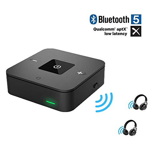 Friencity Bluetooth 5.0 Transmitter Receiver for TV, Aptx Low Latency Wireless Audio Adapter for PC Home Stereo PS4 Xbox Speaker Headphones, Voulme Control, Dual Link, 3.5mm & RCA AUX Digital Optical