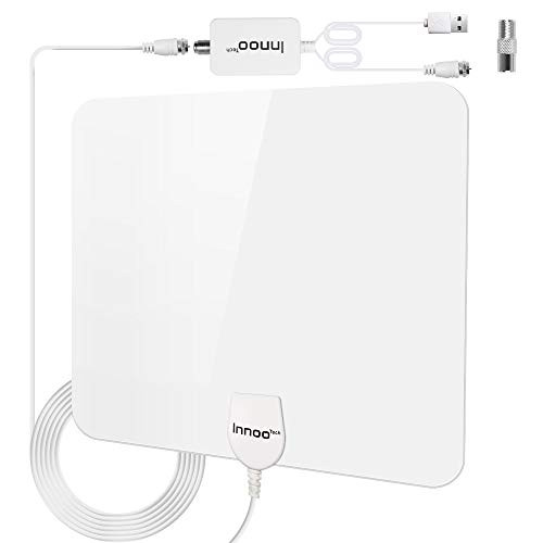 Innoo Tech TV Antenna - HD Antenna Support 4K 1080P, 80-130 Miles Range Digital Antenna for HDTV, VHF UHF Freeview Channels Antenna with Amplifier Signal Booster, 16.5 Ft Longer Coaxial Cable, White