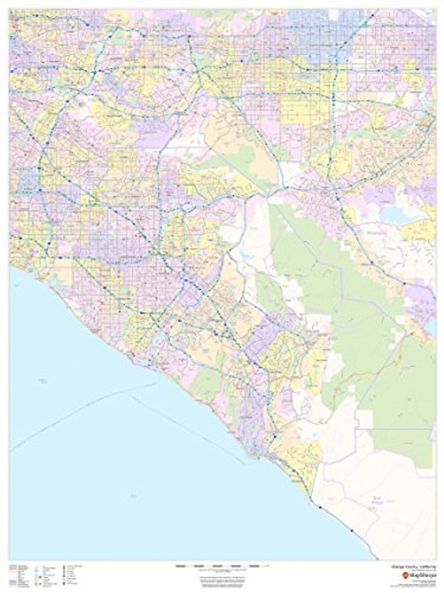 Orange County, California - 36" x 48" Paper Wall Map