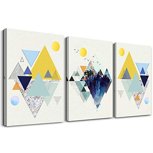 Abstract Mountain in Daytime Canvas Prints Wall Art Paintings golden abstract geometry Wall Artworks Pictures for Living Room Bedroom Decoration, 3 Panels Home office bathroom Wall decor posters