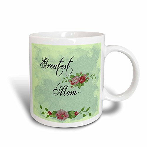 3dRose Greatest Mom Floral Art Lovable Ceramic Mug, 11-Ounce
