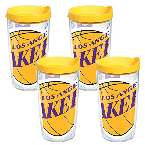 Tervis 1084536 NBA Los Angeles Lakers Colossal Tumbler with Wrap and Yellow Lid 4 Pack 16oz, Clear Tervis 1084536 NBA Los Angeles Lakers Colossal Tumbler with Wrap and Yellow Lid 4 Pack 16oz, Clear
