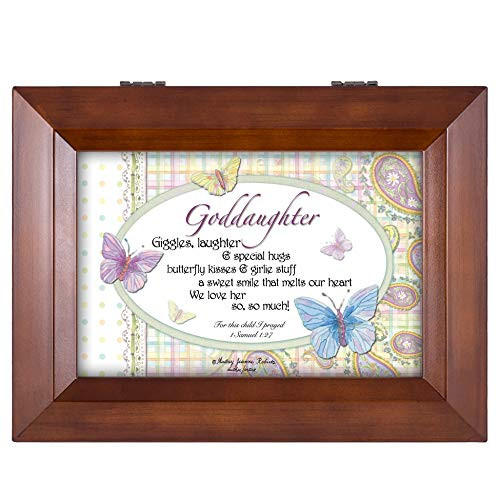Cottage Garden Goddaughter Butterflies We Love Her Wood Finish Jewelry Music Box - Plays Tune You are My Sunshine Cottage Garden Goddaughter Butterflies We Love Her Wood Finish Jewelry Music Box - Plays Tune You are My Sunshine