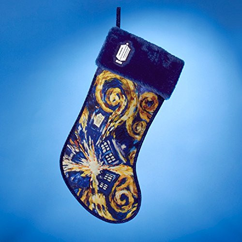 Kurt Adler 19" Blue and Gold Doctor Who Tardis Starry Night Christmas Stocking with Plush Cuff