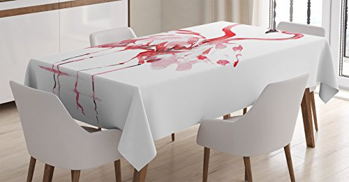 Ambesonne Flamingo Tablecloth, Flamingo Couple Kissing Romance Passion Partners in Love Watercolor Effect, Dining Room Kitchen Rectangular Table Cover, 52" X 70", Coral White