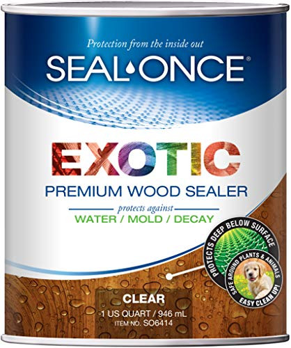 SEAL-ONCE Exotic Premium Wood Sealer, waterproofer & Stain. Enhanced Formula for denser Brazilian Hardwoods Like Ipe, Teak & Mahagony. Water-Based, Ultra-Low VOC, Non-Toxic, 11 Color Tints. (1 Quart)