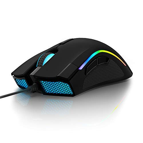 Delux Wired RGB Gaming Mouse with 24000 DPI, 7 Programmable Buttons and Pro Game Software, Ergonomic Optical Gamer Mouse for PC Laptop Computer (M625BU(3360)-Black)