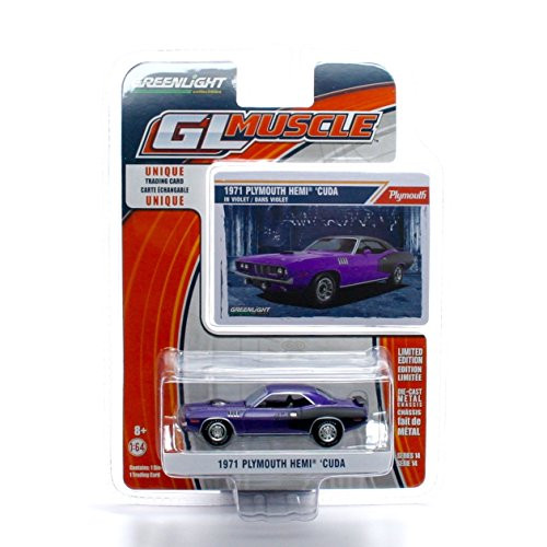 GL Muscle 1971 PLYMOUTH HEMI 'CUDA (In Violet) Series 14 2015 Greenlight Collectibles Limited Edition 1:64 Scale Die-Cast Vehicle & Collector Trading Card