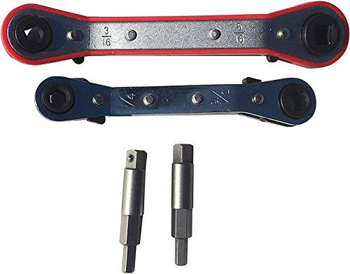 Refrigeration Tool Set - Service Wrench - 5/16 x 1/4 Ratchet Box End - Air Conditioning Valve Hex Tool (2)