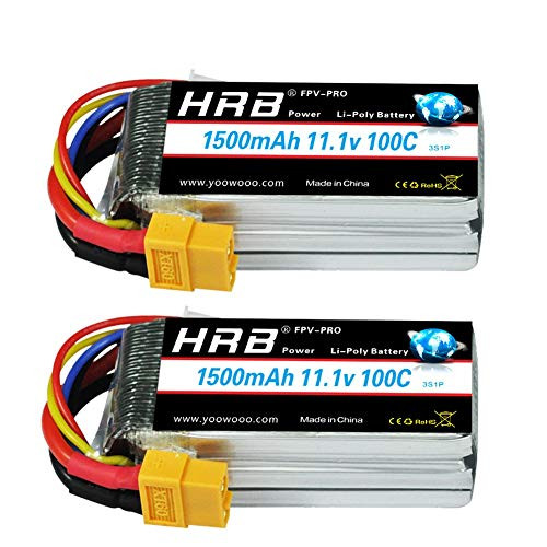 HRB 2PCS 3S 11.1V 1500mAh 100C Lipo Battery with XT60 Plug for RC Helicopter Airplane Car Boat Truck