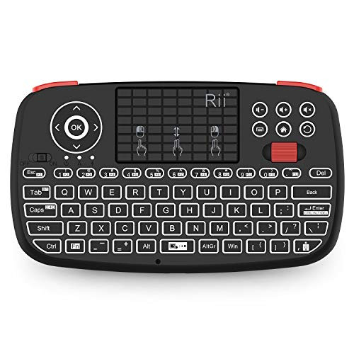 (2019 Upgrade) Rii i4 Mini Bluetooth Keyboard with Touchpad, Blacklit Portable Wireless Keyboard with 2.4G USB Dongle for Smartphones, PC, Tablet, Laptop TV Box iOS Android Windows Mac.Black