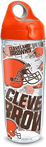 Tervis 1302776 NFL Cleveland Browns All Over Insulated Tumbler with Wrap and Orange Lid, 24oz Water Bottle, Clear