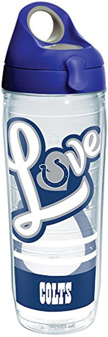 Tervis 1280379 NFL Indianapolis Colts Love Tumbler with Wrap and Blue with Gray Lid 24oz Water Bottle, Clear