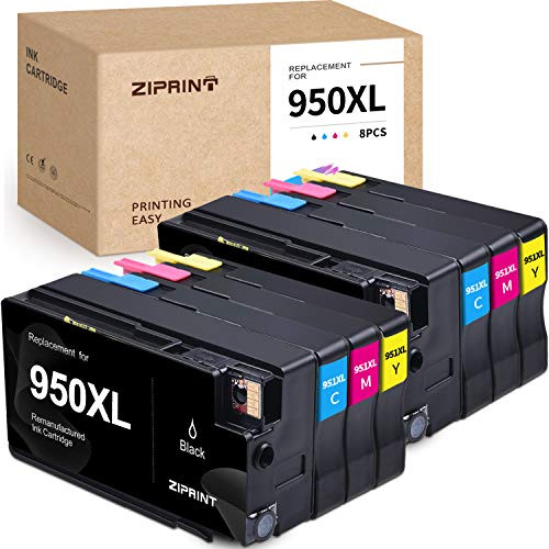 ZIPRINT Compatible Ink Cartridge Replacement for HP 950 951 XL 950XL 951XL use with HP OfficeJet Pro 8600 8610 8620 8100 8630 8660 8640 8615 8625 276DW 251DW 271DW Printer (Black Cyan Magenta Yellow,