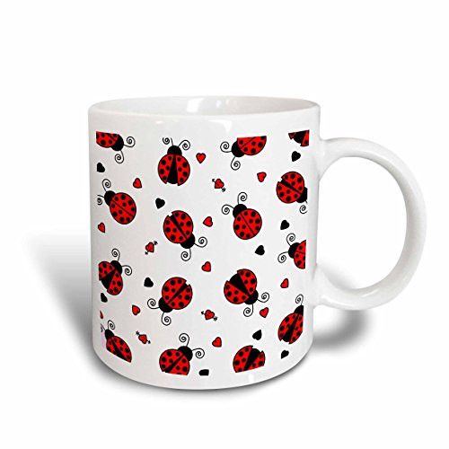 3dRose Love Bugs Red Ladybug Print with Hearts Ceramic Mug, 11-Ounce